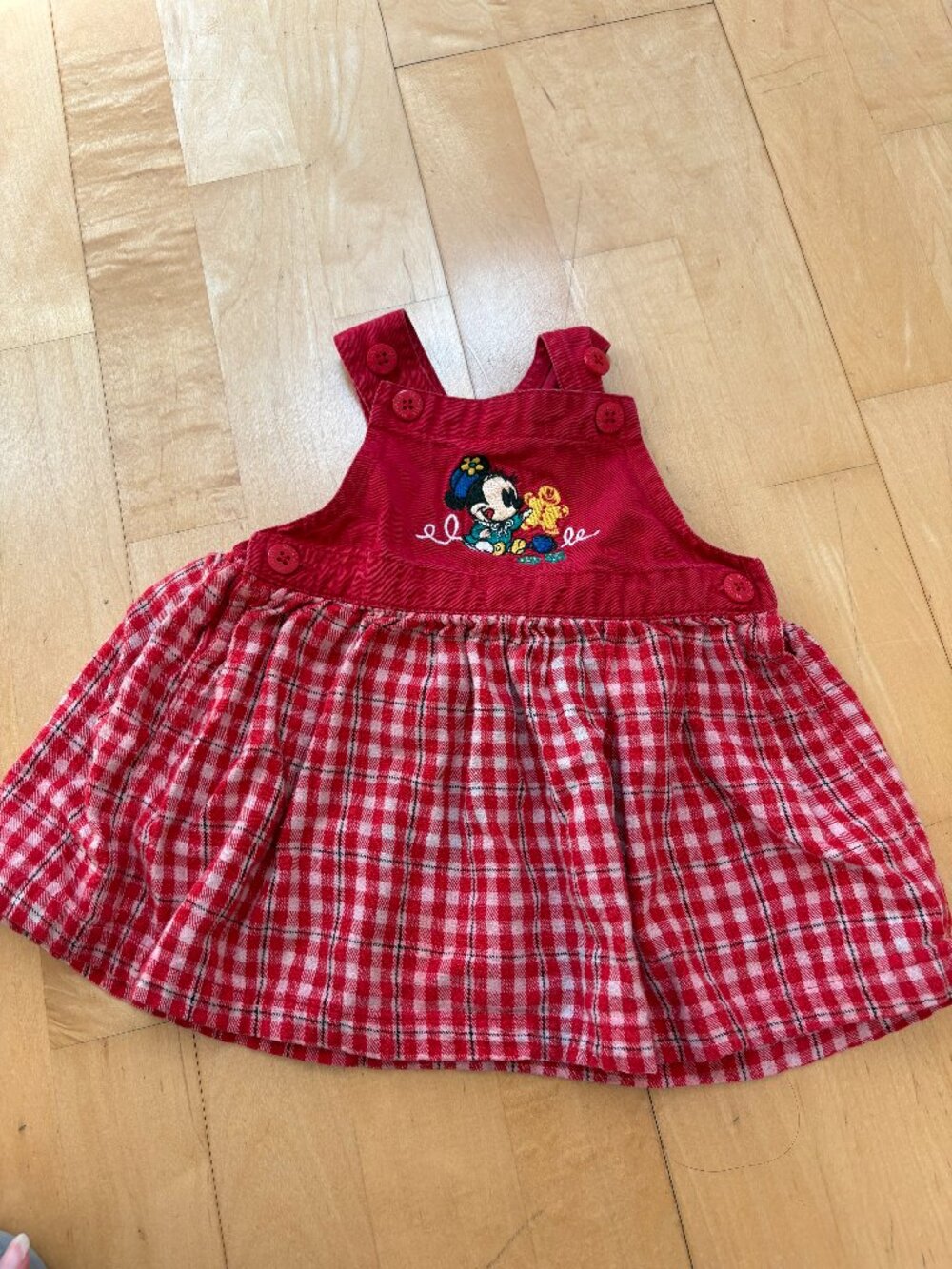 Vintage Disney Store Baby 12m Overall Style Dress Rare Minnie Plaid Cute Red